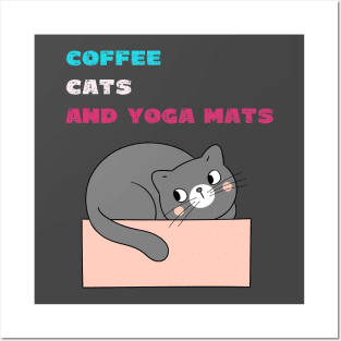 Coffee cats and yoga mats funny yoga and cat drawing Posters and Art